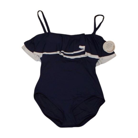 Contours Coco Reef Agate Ruffle Bandeau Bra Sized 1 Piece Swimsuit 12/36C blue - Picture 3 of 10